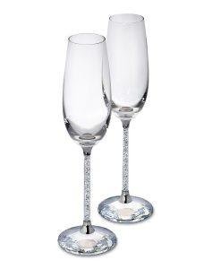 Pair of Swarovski Crystal Filled Stem Champagne Flutes