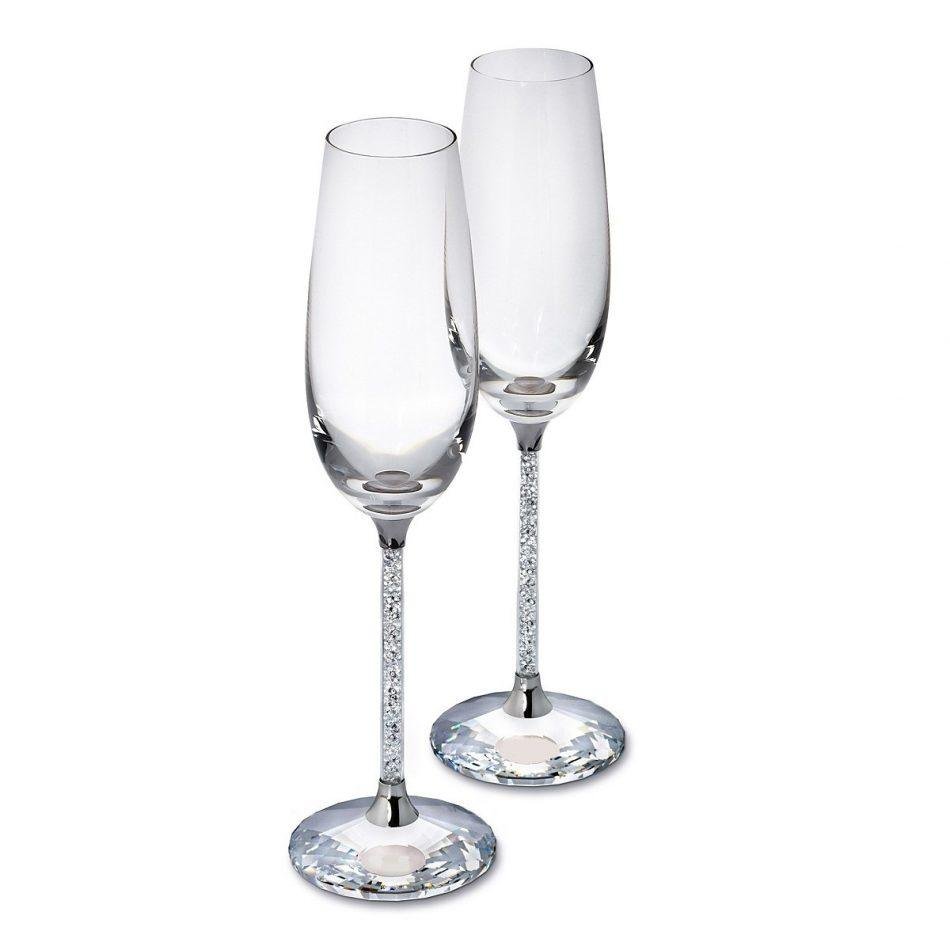 Pair of Swarovski Crystal Filled Stem Champagne Flutes