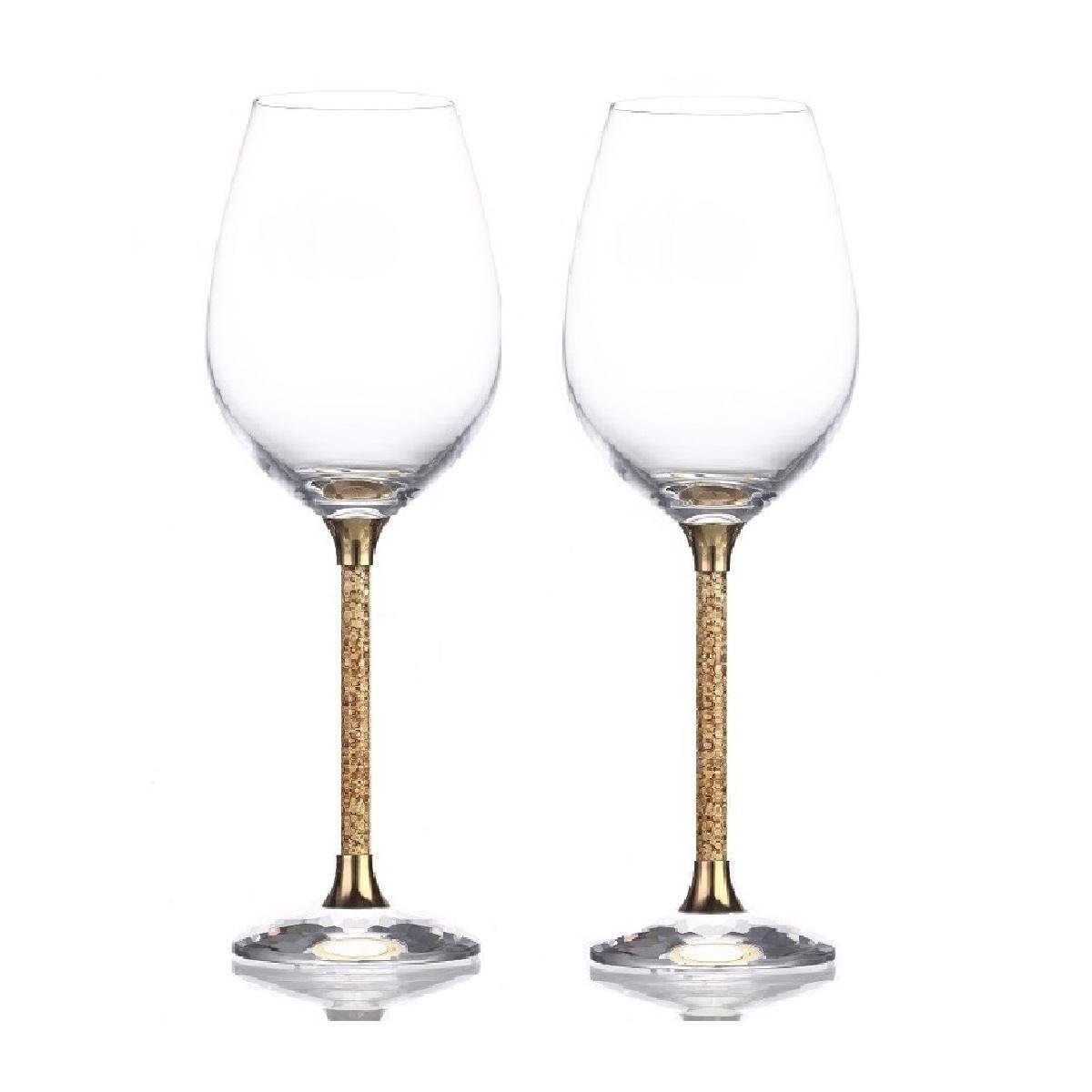Pair of 24ct Gold Leaf Stem Crystal Wine Glasses