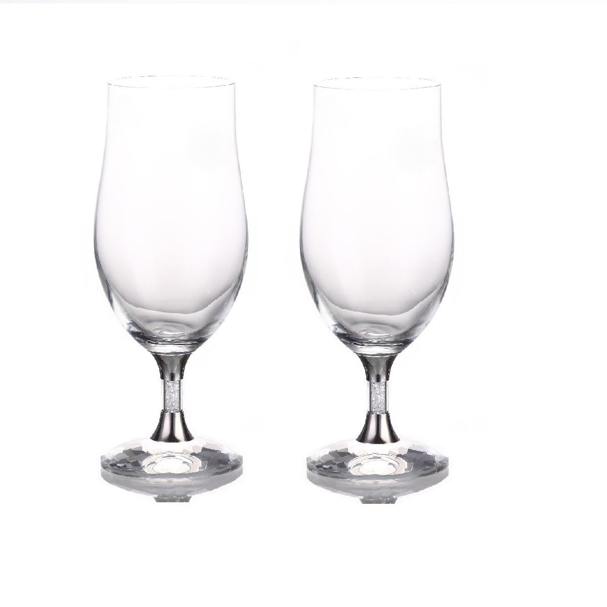 Pair of Swarovski Crystal Filled Stem Water Glasses