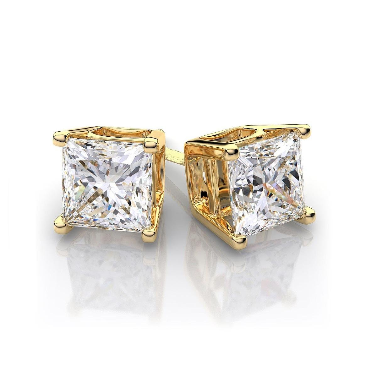 9ct Yellow Gold Square Swarovski Stud Earrings
