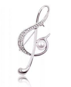 diamante treble clef musical note pin brooch