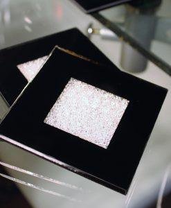 Black Glass Coaster Set filled with Crystals