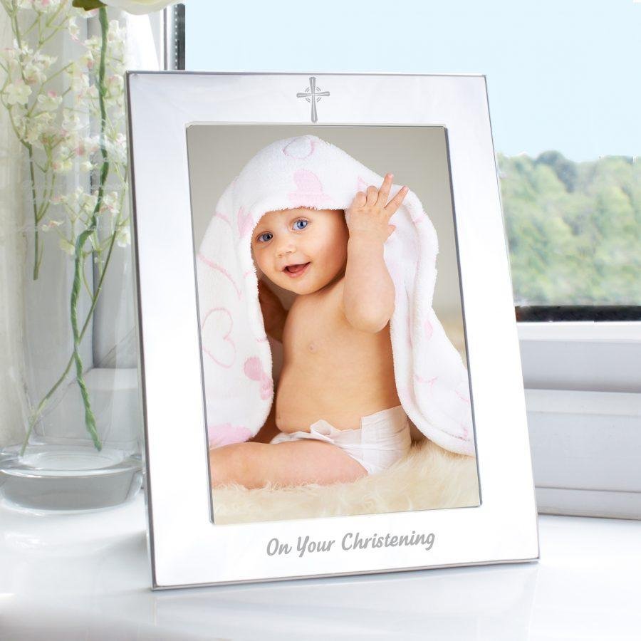 Personalised Silver-Plated Christening Photo Frame – 5x7 Keepsake Gift