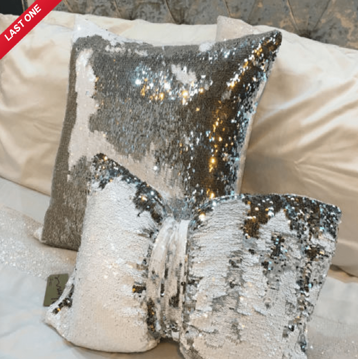 Silver White Sequin Square Cushion