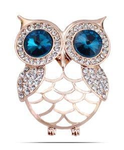 Diamante Turquoise Blue Eyed Owl Pin Brooch