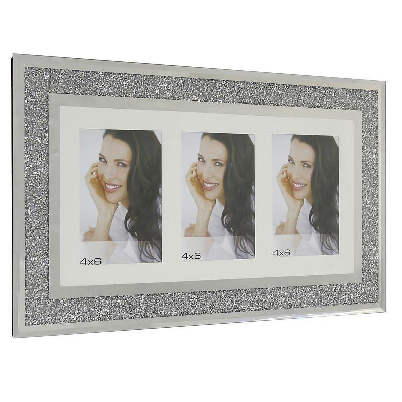 Horizontal Triple Aperture Swarovski Crystal Filled Photo Frame