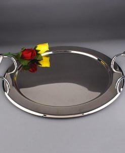 Round Stainless Steel Serving Tray With Swarovski Crystal Filled Handles