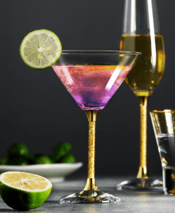 Pair of 24ct Gold Leaf Filled Stem Cocktail Glasses Martini