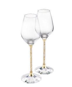 Pair of Wine Glasses with Gold Swarovski Crystal Filled Stem