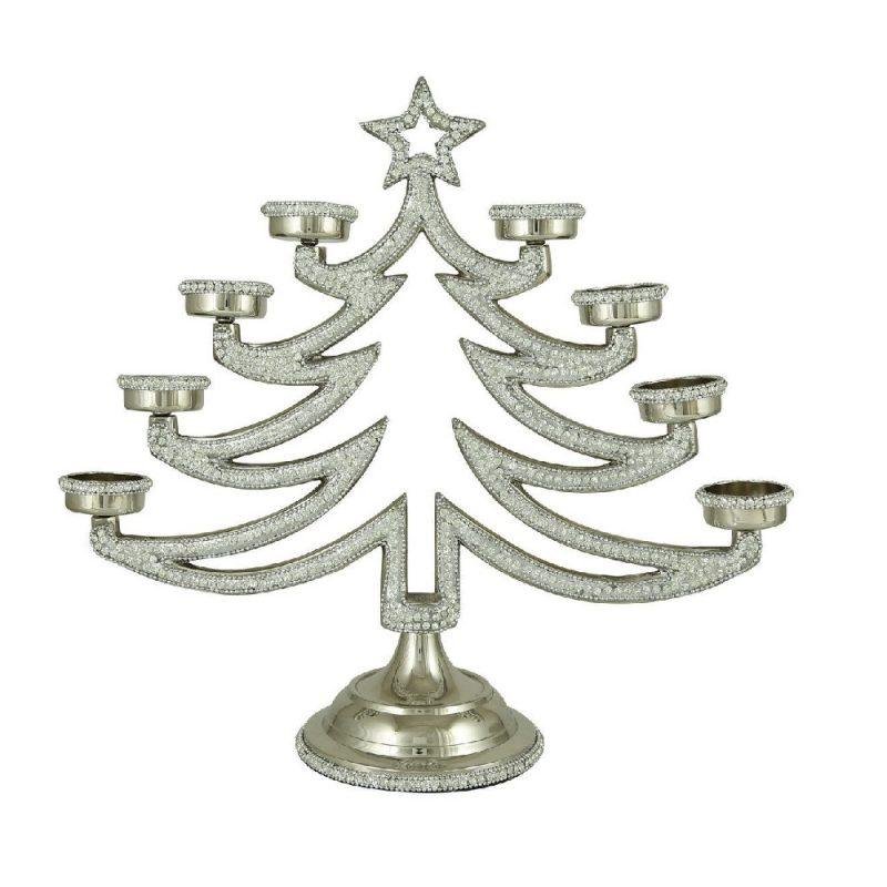 Tall Christmas Tree Centrepiece 8 Tealight Holder with Swarovski Crystals