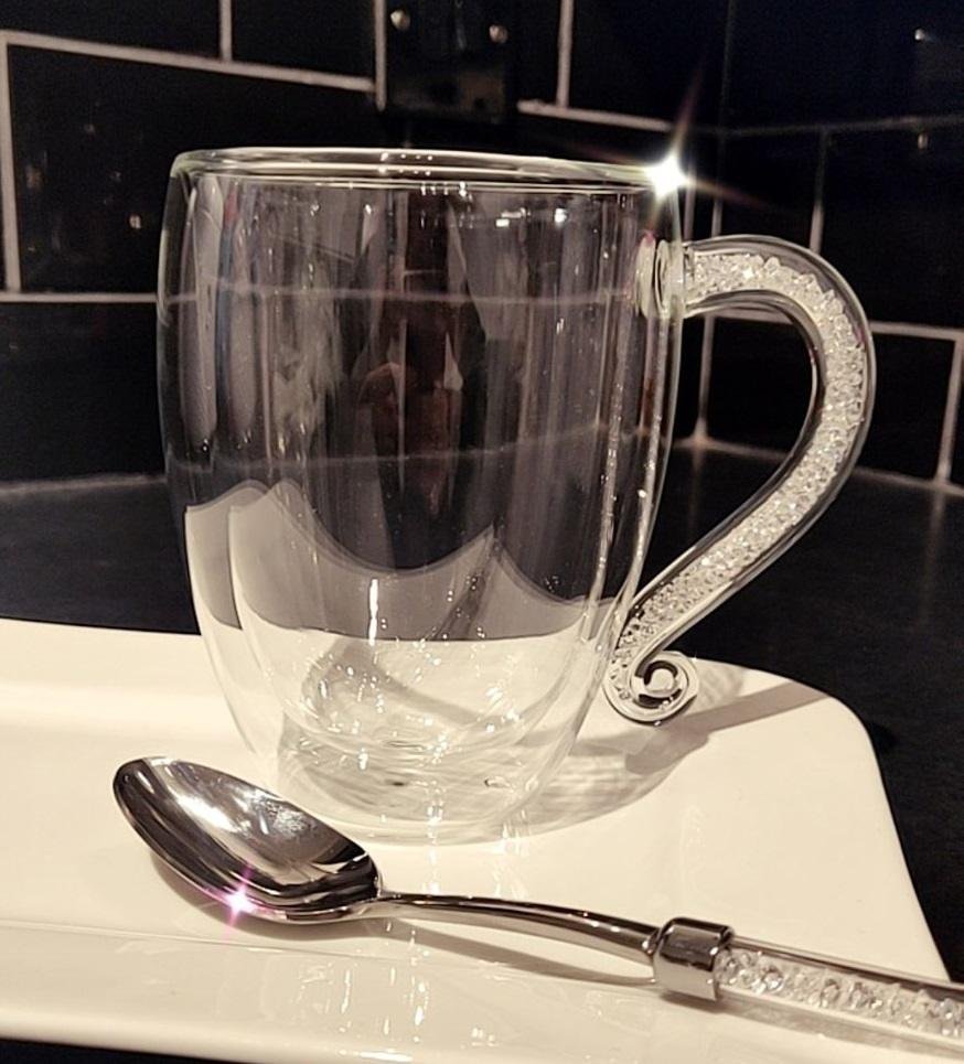 Double Wall Coffee Mugs with Swarovski Crystal filled Handle