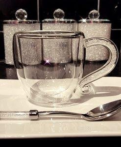 Double Wall Coffee Mug & Teaspoon Gift Set with Swarovski Crystals