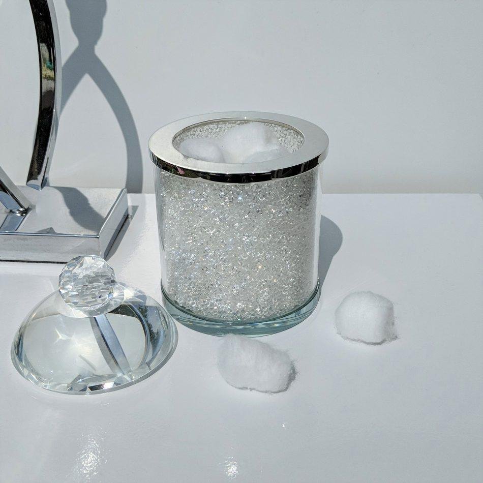 Bathroom Storage Jar with Swarovski Crystals Cotton Wool Make Up Brush Holder Bathroom Storage Jar with Swarovski Crystals Cotton Wool Make Up Brush Holder