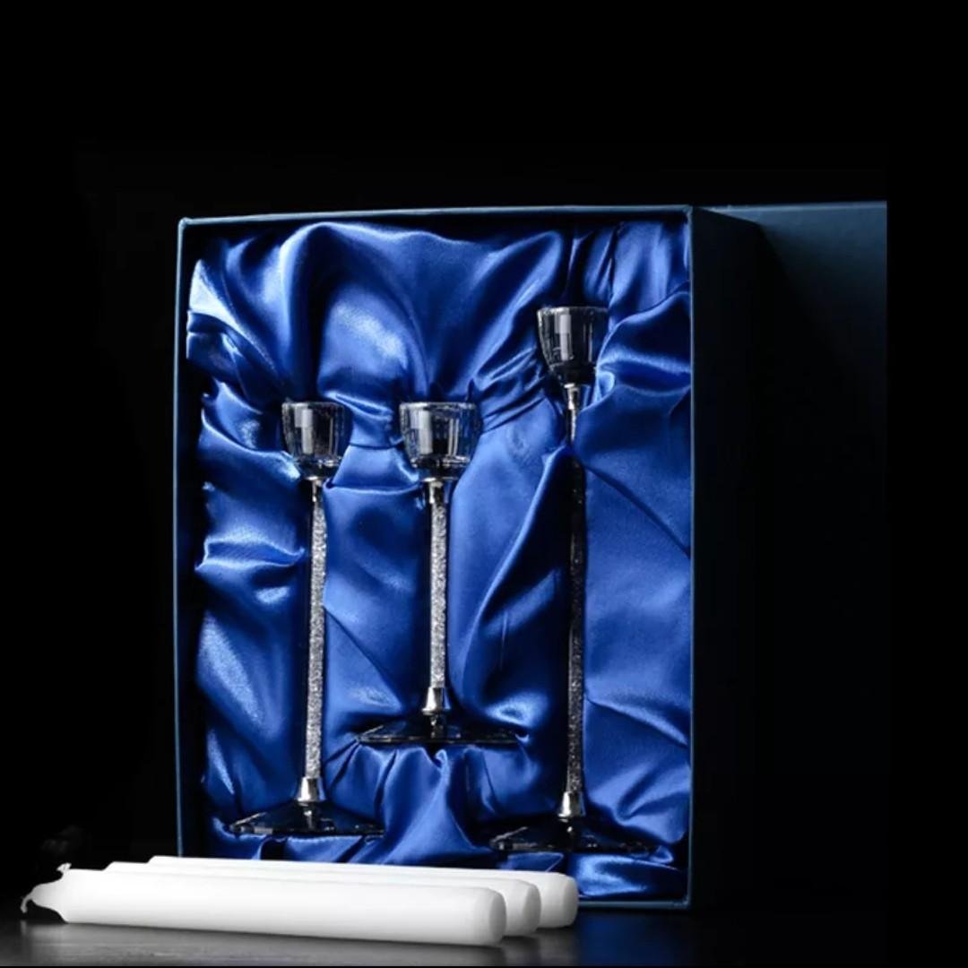 Set of 3 Swarovski Crystal Filled Stem Candle Stick Holders Set of 3 Swarovski Crystal Filled Stem Candle Stick Holders