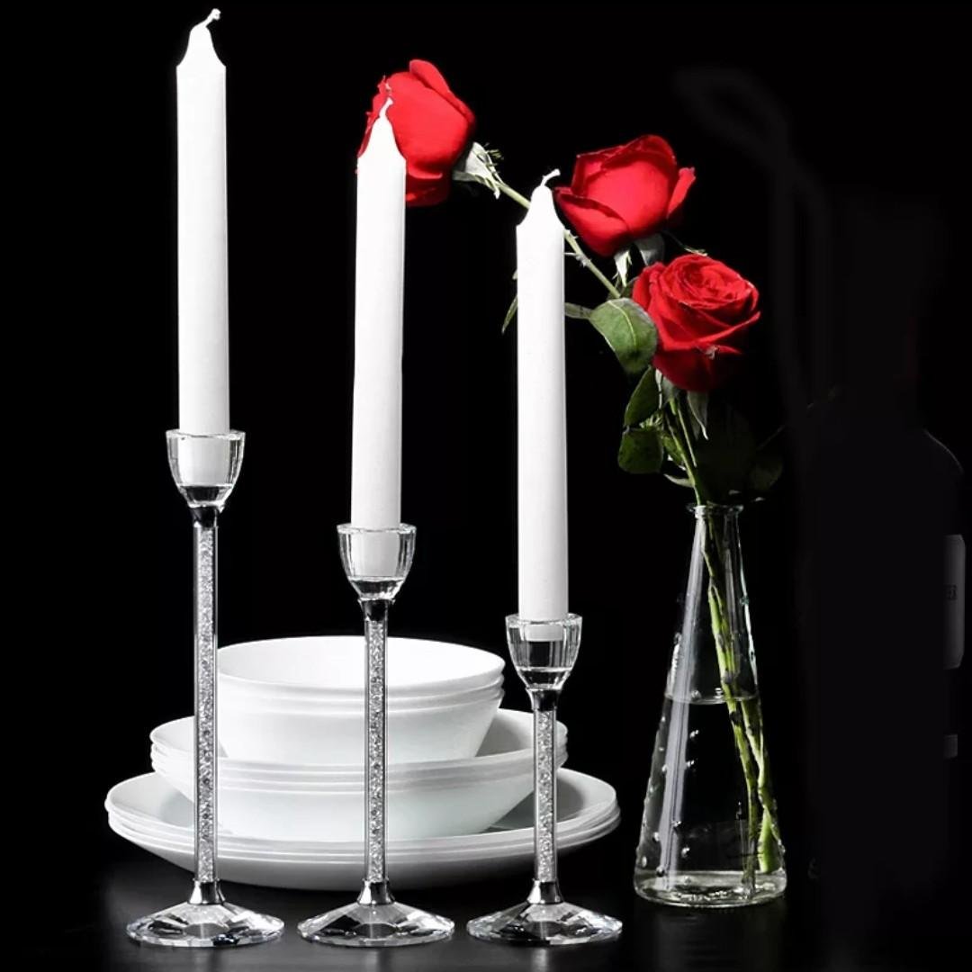 Set of 3 Swarovski Crystal Filled Stem Candle Stick Holders