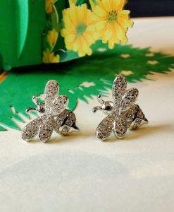 Sterling Silver Clear CZ Bee Stud Earrings