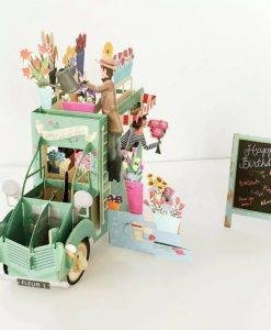 Pop Up 3D Birthday Card Florists Cart Sage Green
