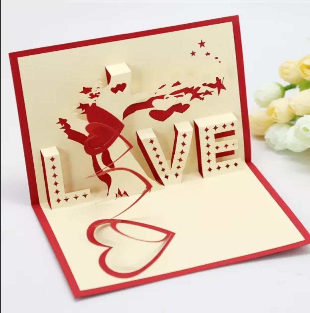 Pop Up 3D Laser Cut Red Love Tree Card