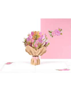 Pop Up 3D Pink Flower Bouquet Card