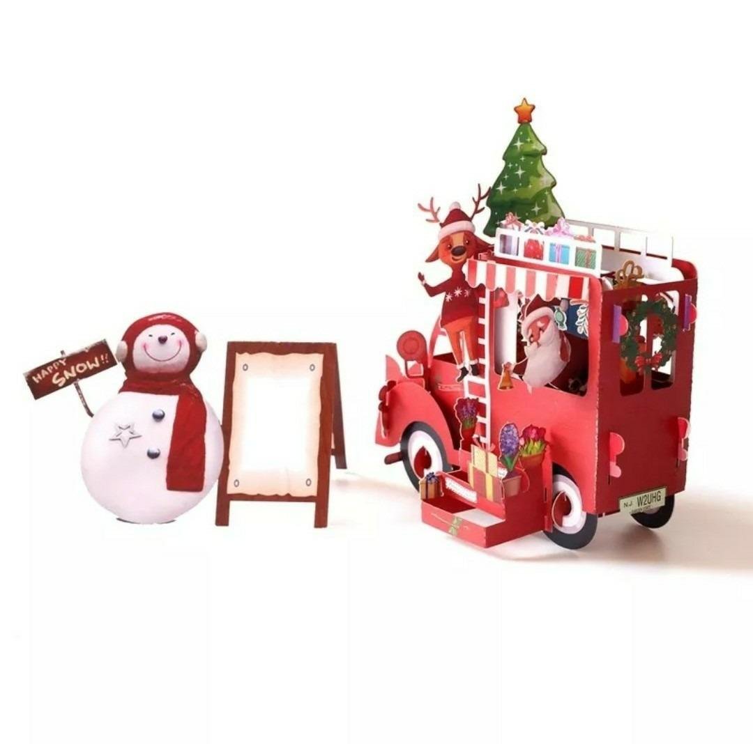 Pop Up 3D Laser Cut Christmas Santa Van Greeting Card