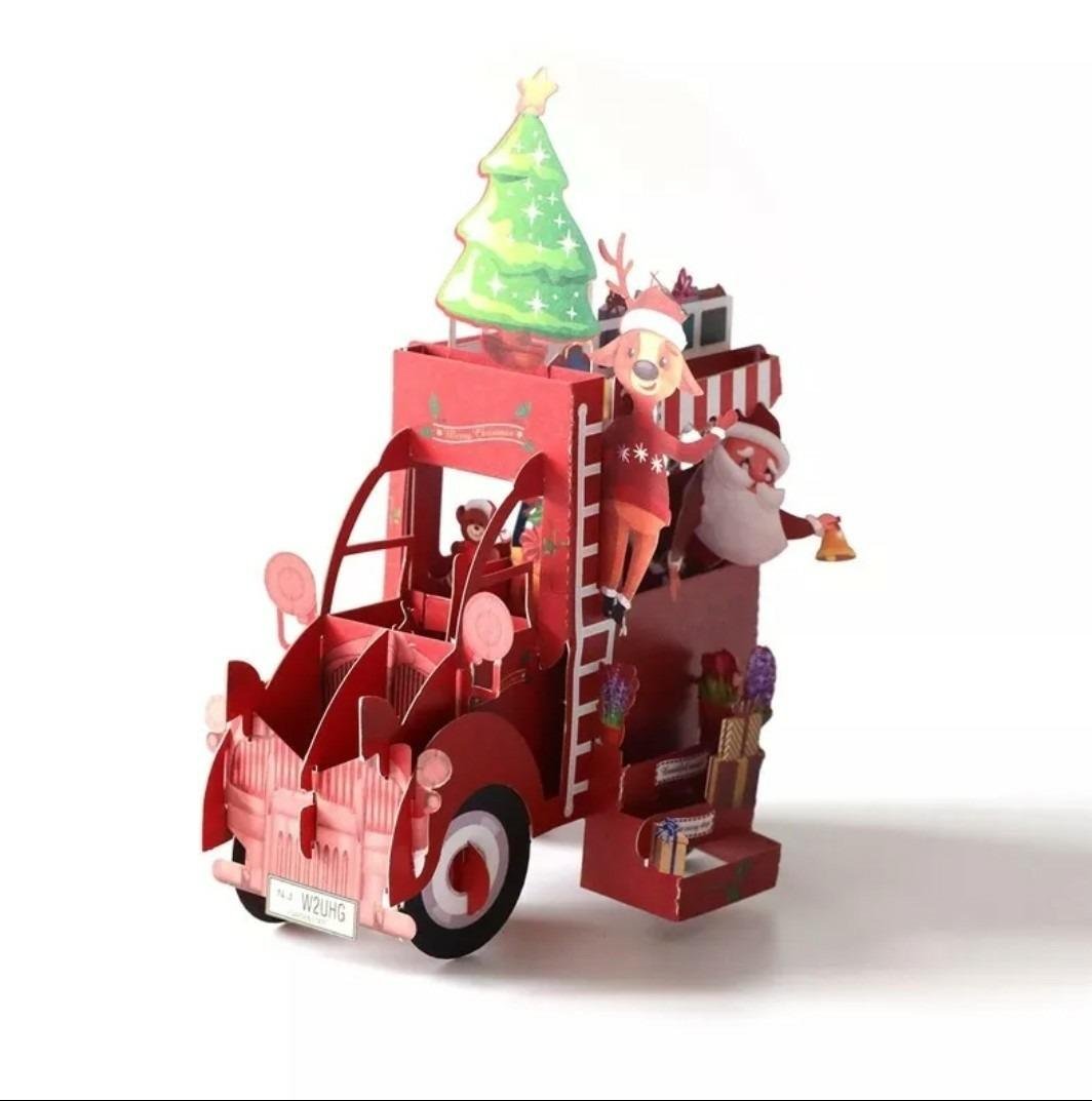 Pop Up 3D Laser Cut Christmas Santa Van Greeting Card