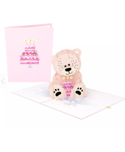 Pop Up 3D Pink Birthday Bear Card