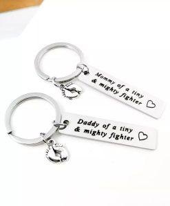 Parents of a Tiny & Mighty Fighter Premature Baby Keyring Set
