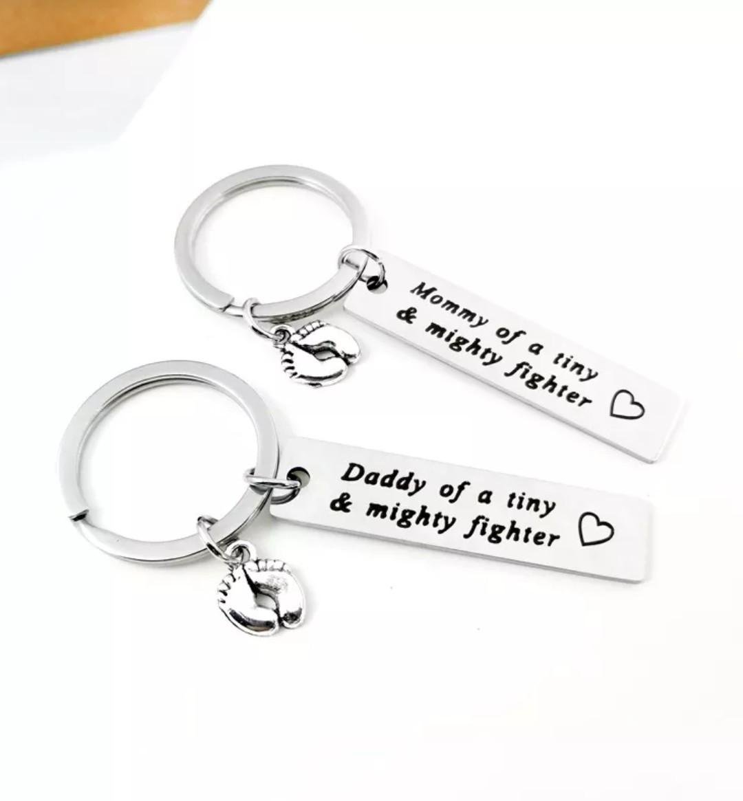 Parents of a Tiny & Mighty Fighter Premature Baby Keyring Set