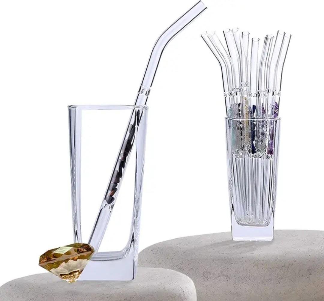 Reusable Glass Straw With Natural Healing Crystals