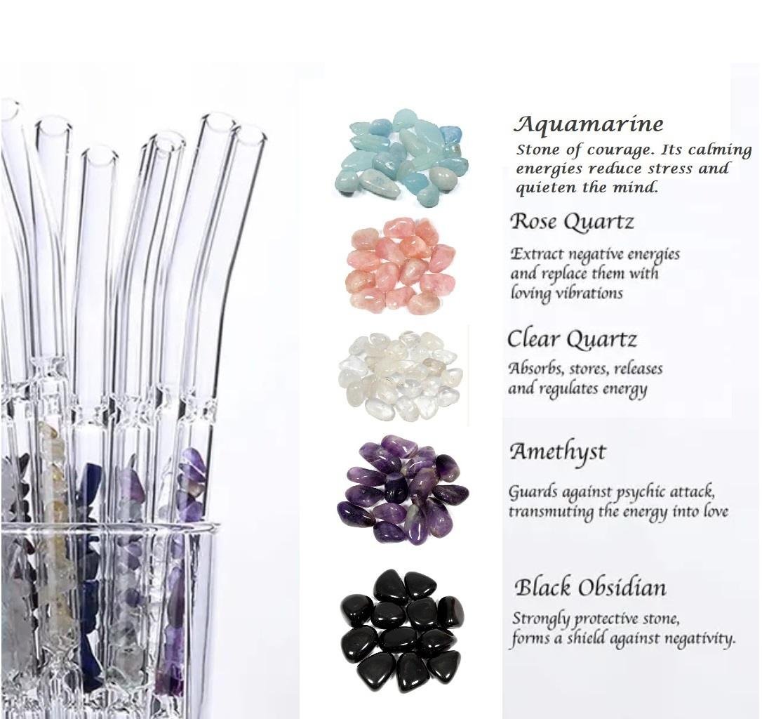 Reusable Glass Straw With Natural Healing Crystals