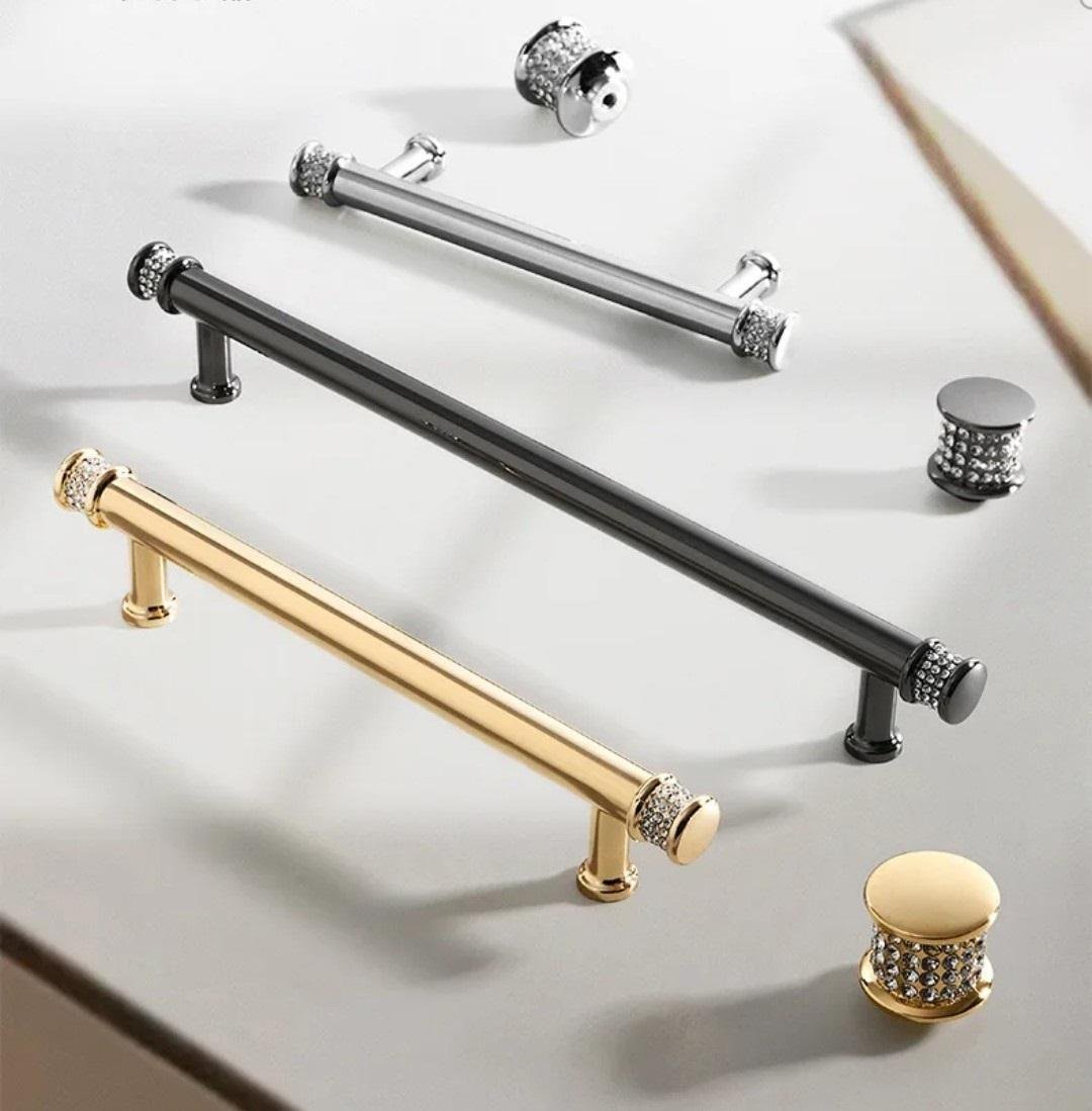 Chrome Black Gold Cupboard Door Furniture Handle with Swarovski Crystals 96/128/160mm/Knob