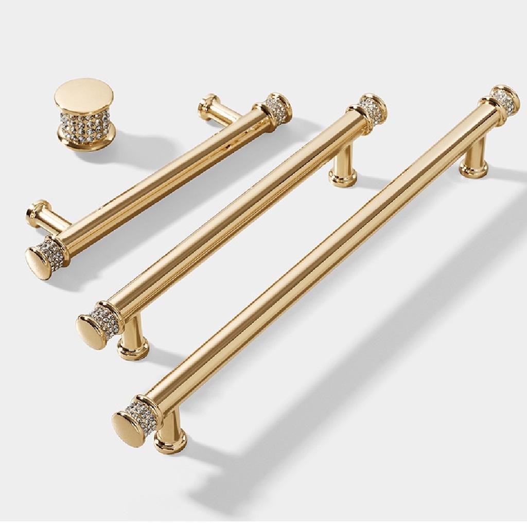 Gold Cupboard Door Furniture Handle with Swarovski Crystals 96/128/160mm/Knob