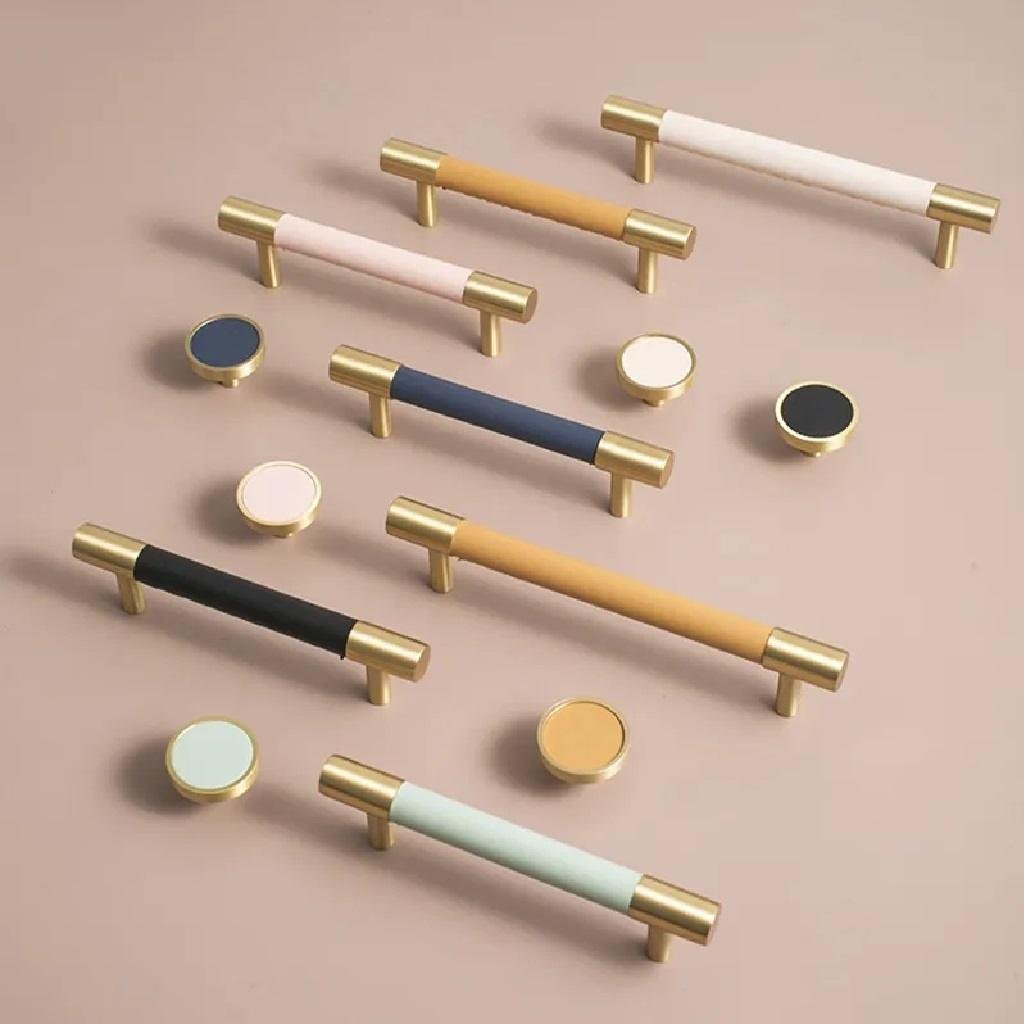 Leather & Solid Brass Cupboard Door Furniture Handle with 96/128/224mm/Knob Leather & Solid Brass Cupboard Door Furniture Handle with 96/128/224mm/Knob