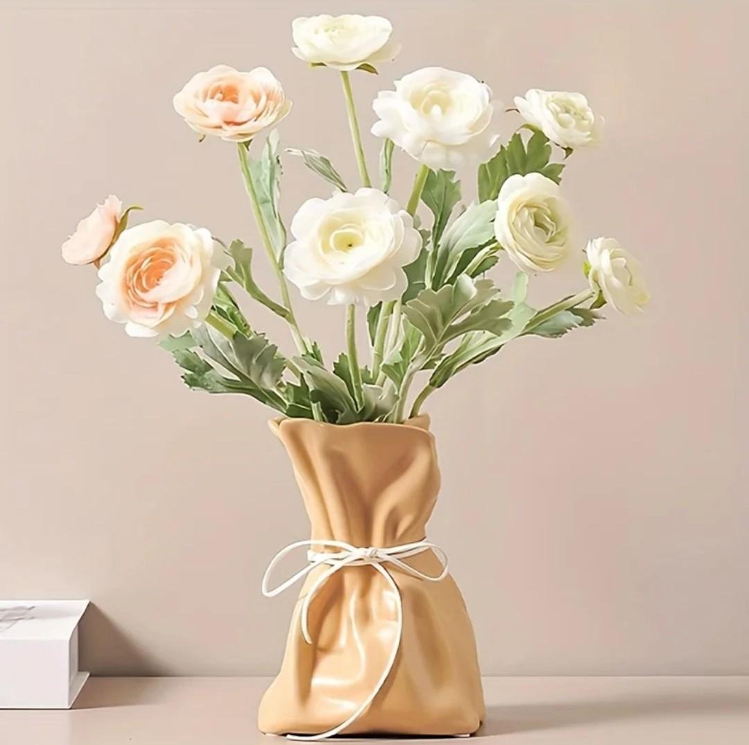 Yellow Ceramic Paper Bag Vase
