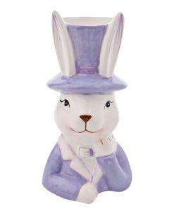 Small Ceramic Easter Bunny in Top Hat Purple Planter