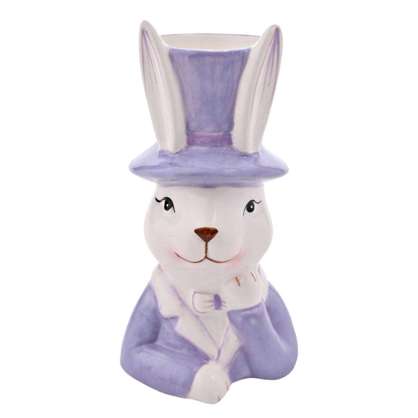 Small Ceramic Easter Bunny in Top Hat Purple Planter