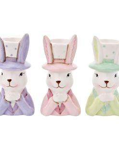 Set of 3 Easter Bunny in Top Hat Mini Planters Multi Coloured