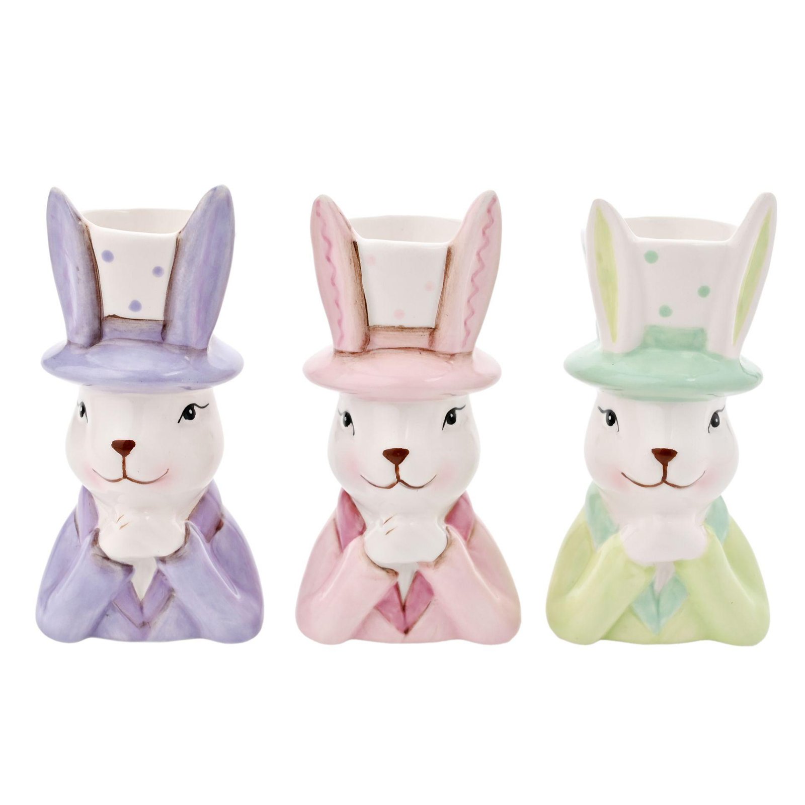 Set of 3 Easter Bunny in Top Hat Mini Planters Multi Coloured