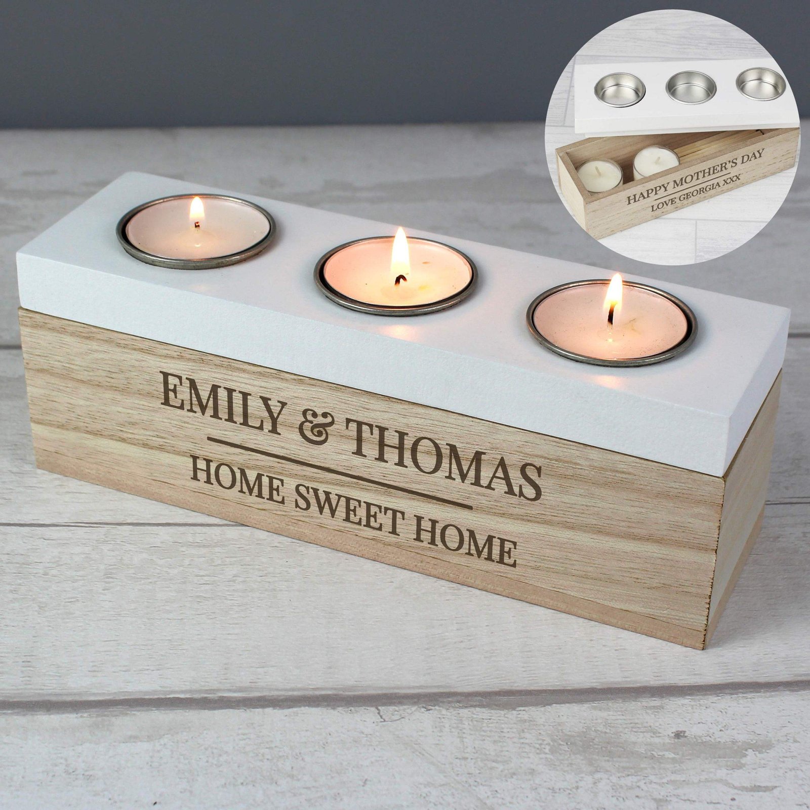 Personalised Classic Triple Tea Light Box Personalised Classic Triple Tea Light Box