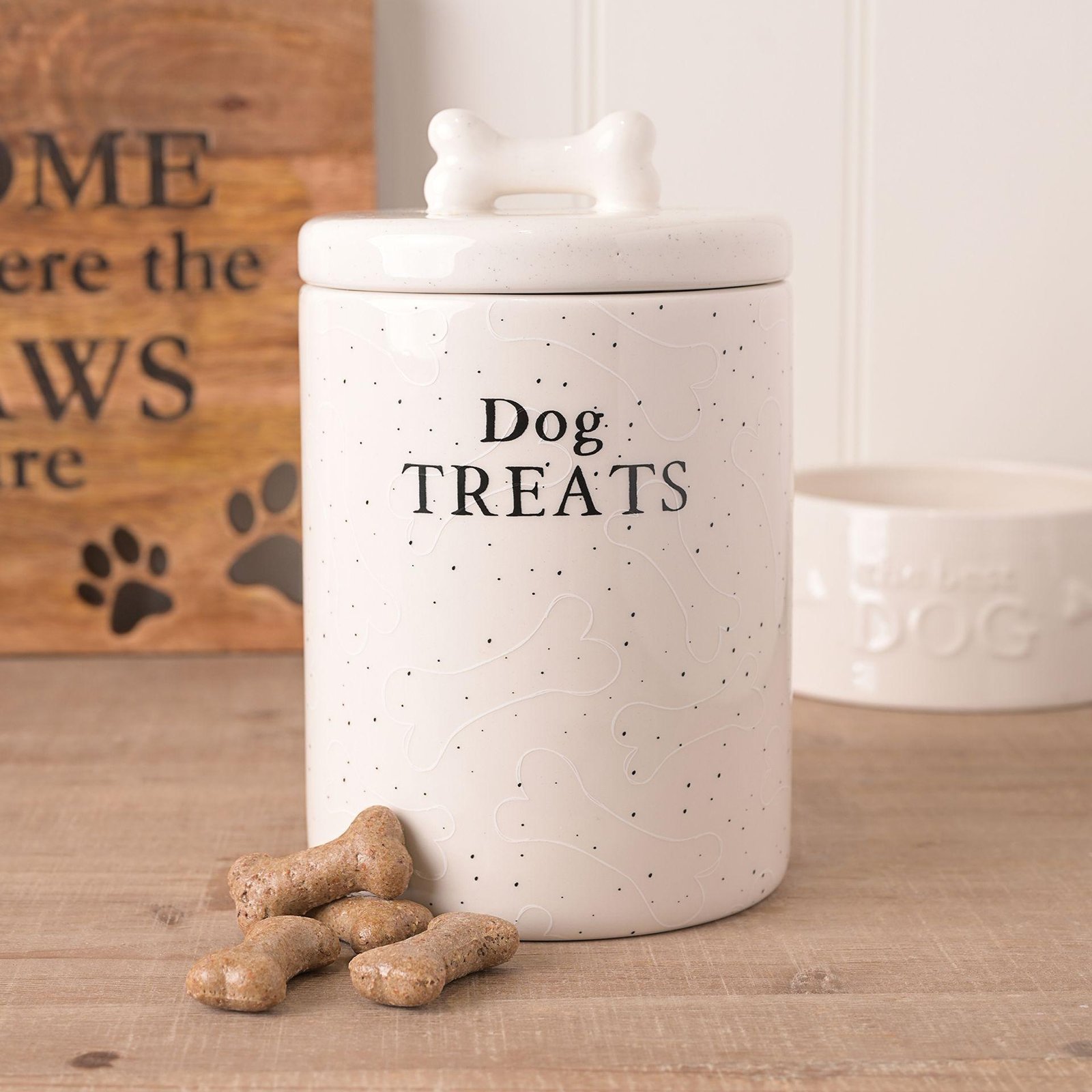 Paw Prints White Ceramic Dog Treat Storage Jar Paw Prints White Ceramic Dog Treat Storage Jar