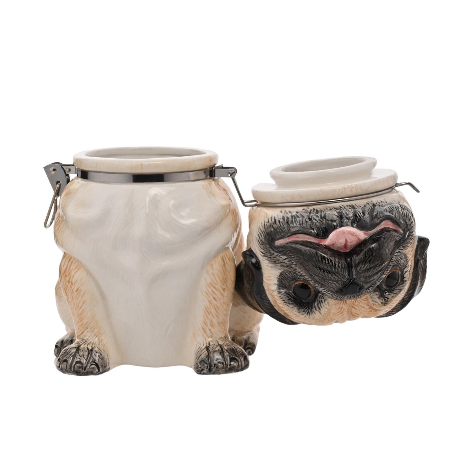 Black White Ceramic French Bull Dog Biscuit Barrel Cookie Dog Treat Storage Jar