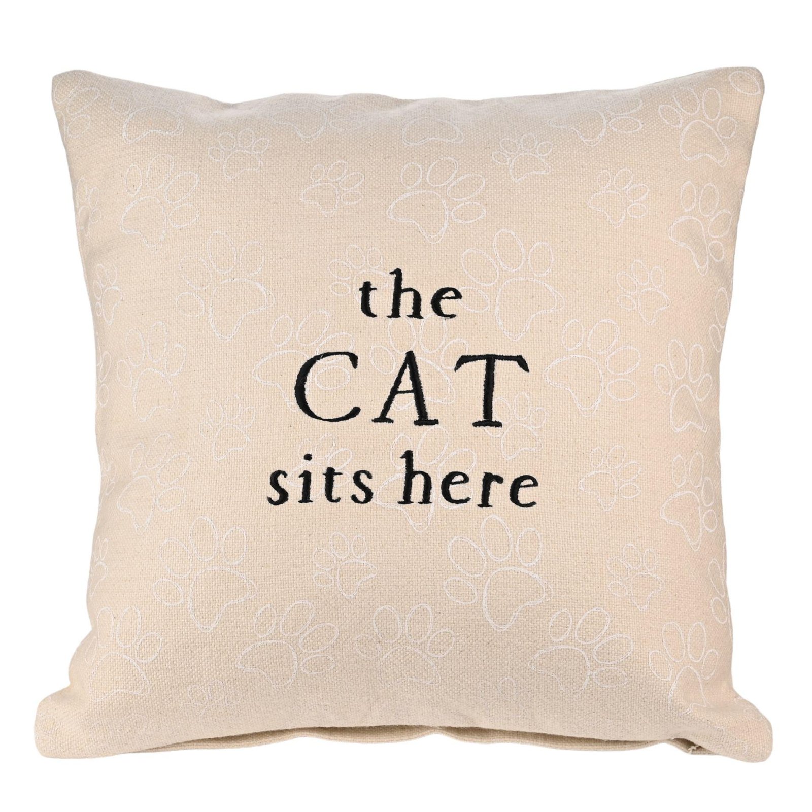 'The Cat Sits Here' Cream Square Scatter Cushion