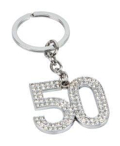 Silverplated 60th Birthday Crystal Keyring in Giftbox