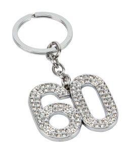 Silverplated 60th Birthday Crystal Keyring in Giftbox