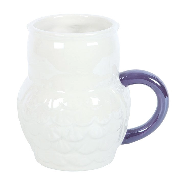 Iridescent White Owl-Shaped Mug – Enchanting Ceramic Cup